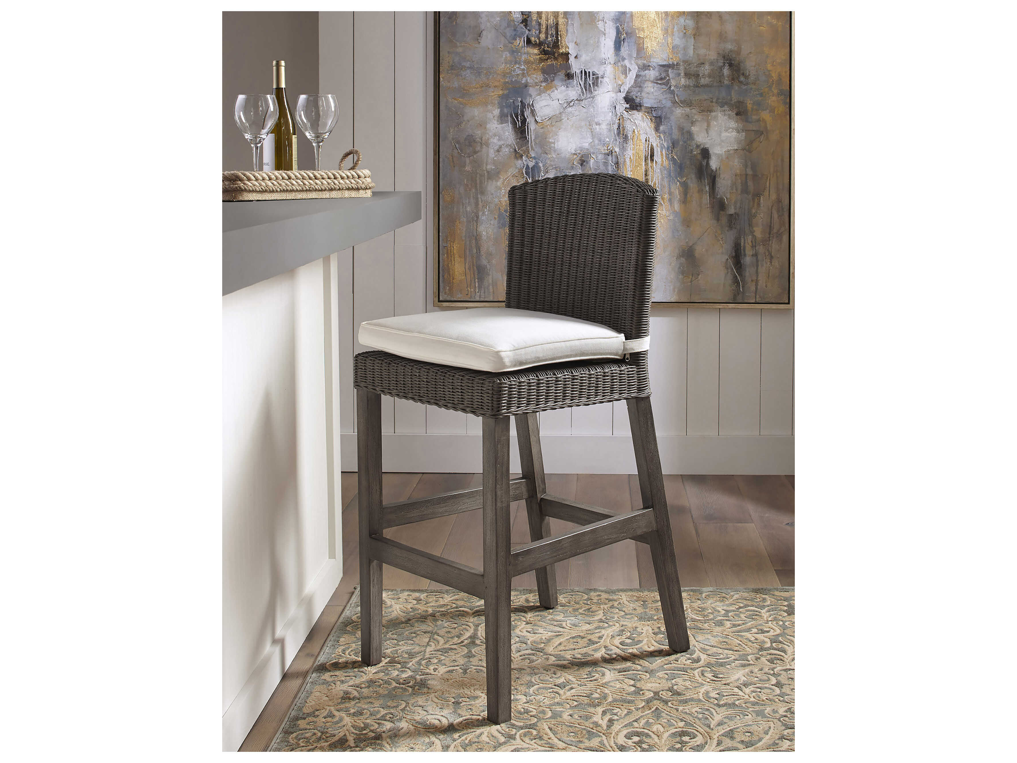 Panama Jack Sunroom Playa Largo Wicker Cushion Outdoor Patio Bar Stool