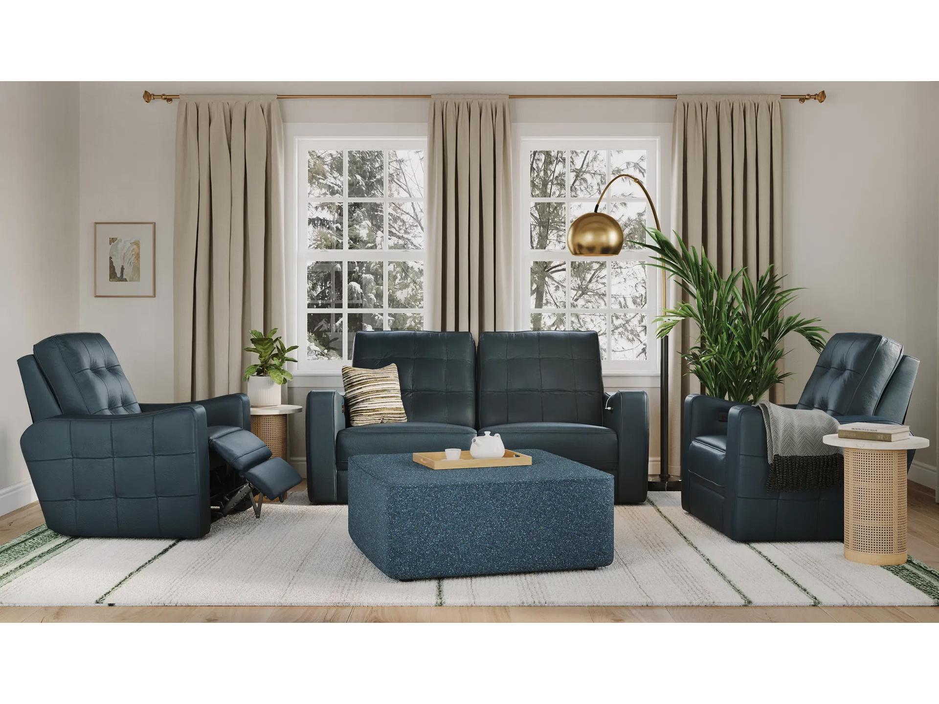 Palliser Astoria Leather Upholstery Console Loveseat Power Recliner with Cupholder with Power Headrest