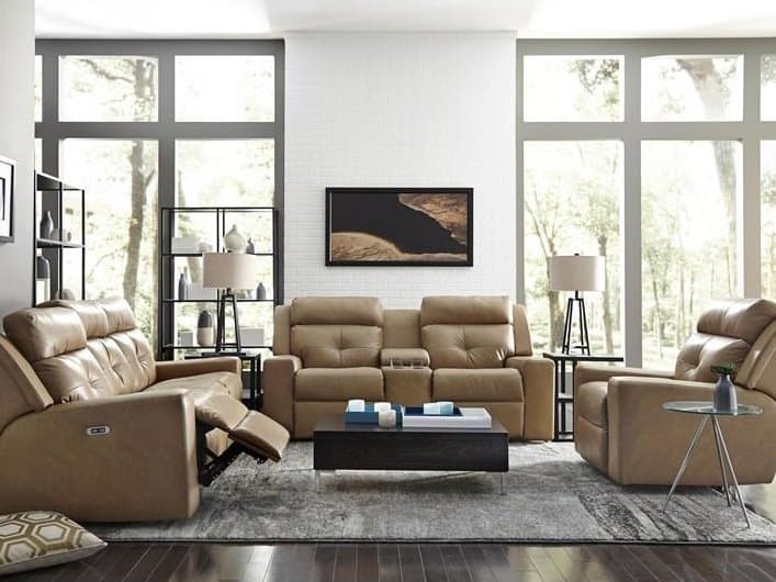 Palliser Grove Leather Upholstery Loveseat Power Recliner with Power Headrest