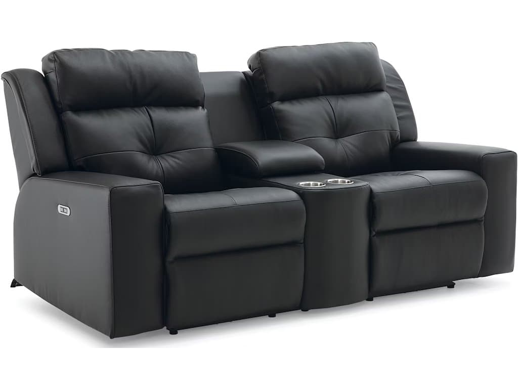 Palliser Grove Leather Upholstery Console Loveseat Power Recliner with Cupholder with Power Headrest