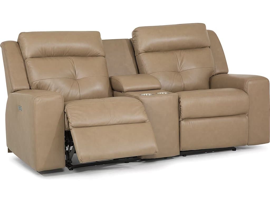 Palliser Grove Leather Upholstery Console Loveseat Power Recliner with Cupholder with Power Headrest