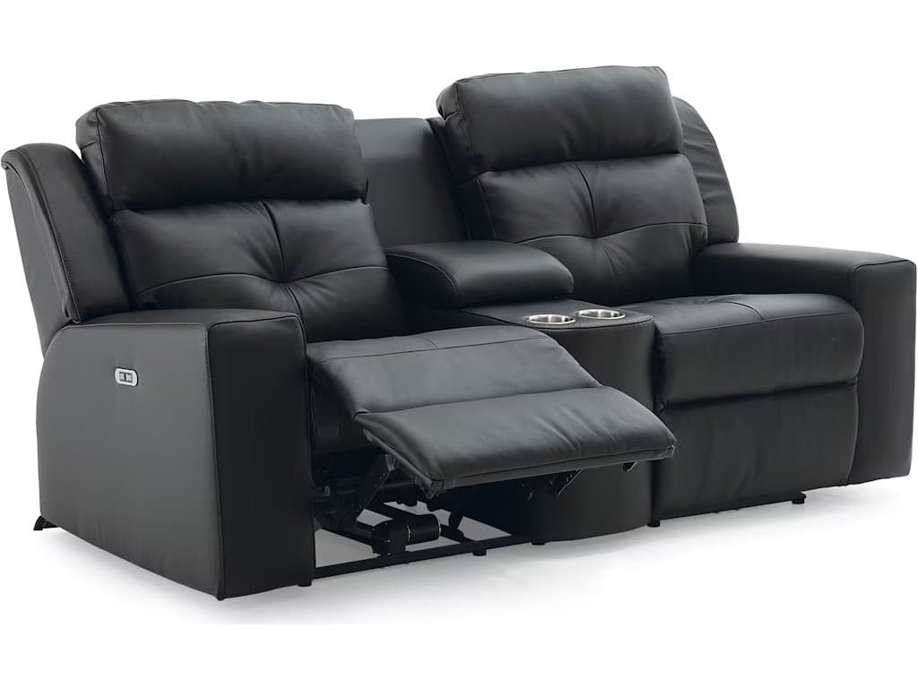 Palliser Grove Leather Upholstery Console Loveseat Power Recliner with Cupholder with Power Headrest