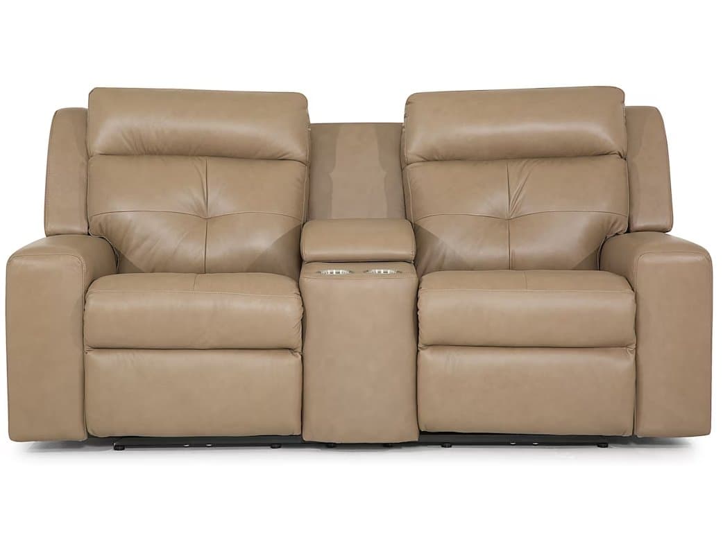 Palliser Grove Leather Upholstery Console Loveseat Power Recliner with Cupholder with Power Headrest