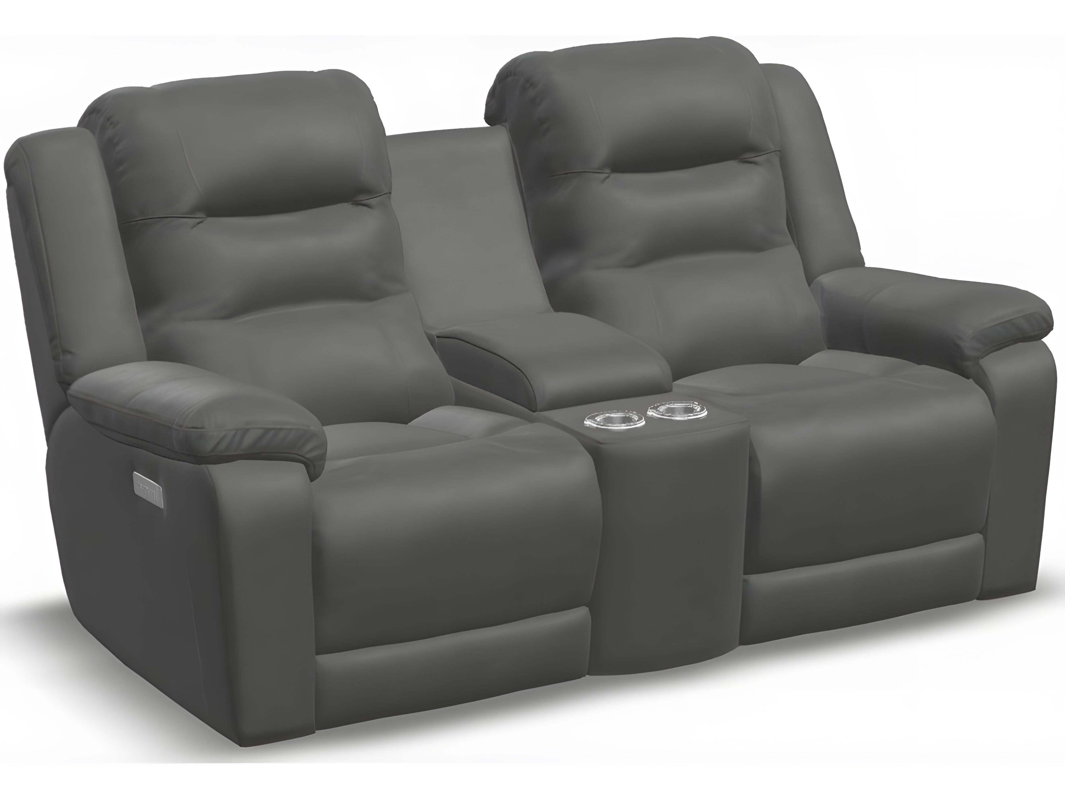 Palliser Leighton Leather Upholstery Console Loveseat Power Recliner with Headrest & Lumbar