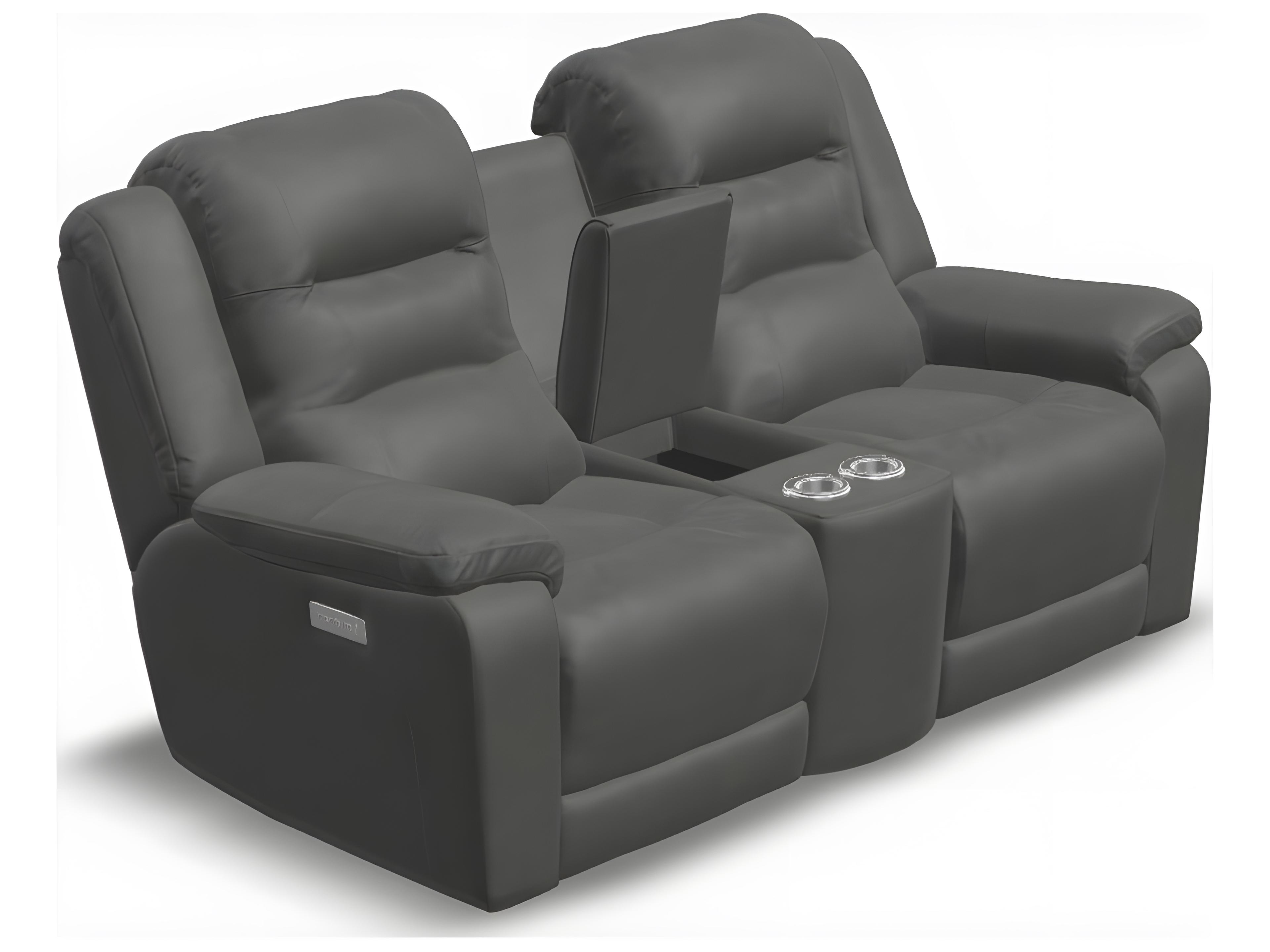 Palliser Leighton Leather Upholstery Console Loveseat Power Recliner with Headrest & Lumbar