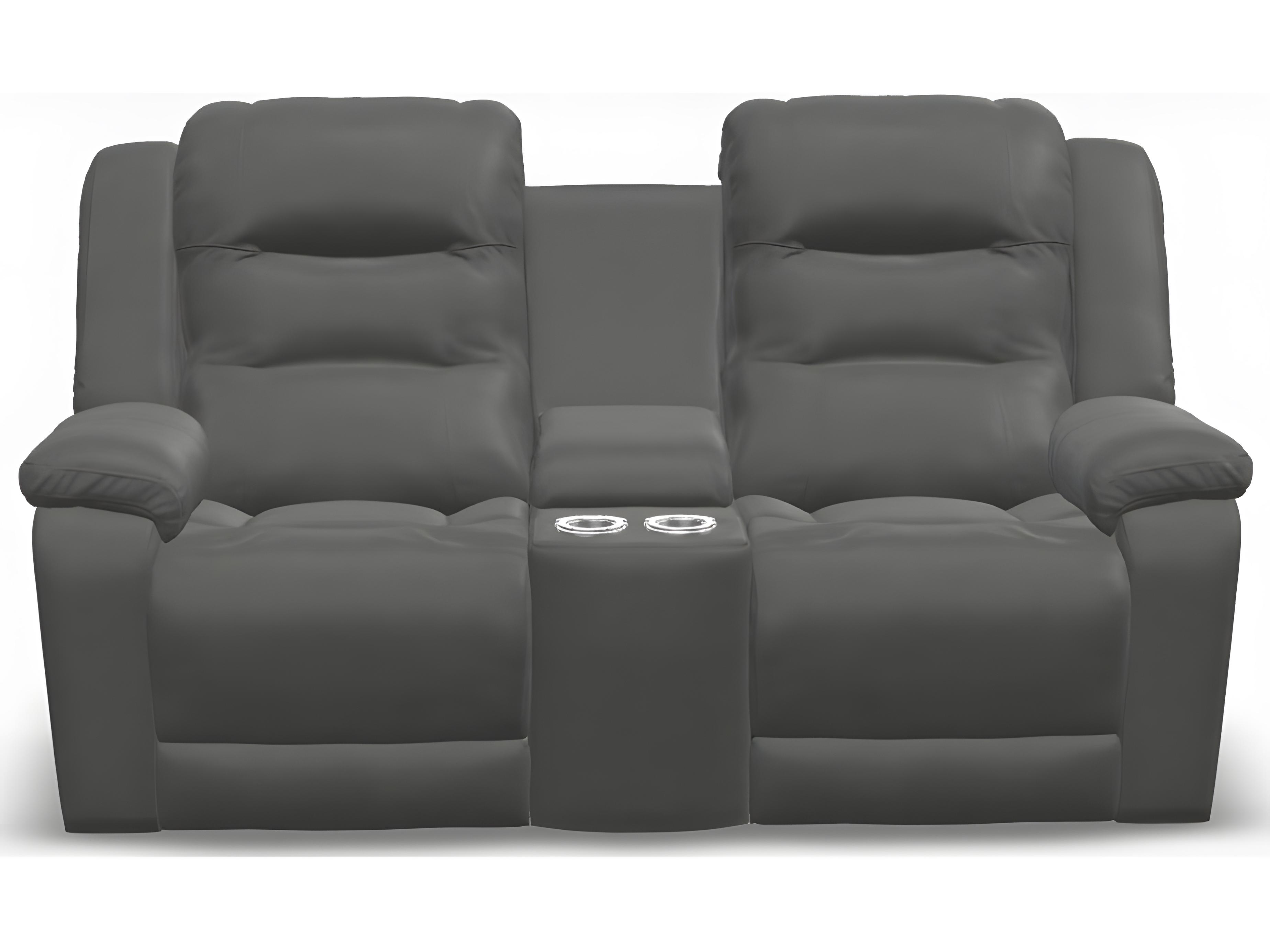 Palliser Leighton Leather Upholstery Console Loveseat Power Recliner with Headrest & Lumbar
