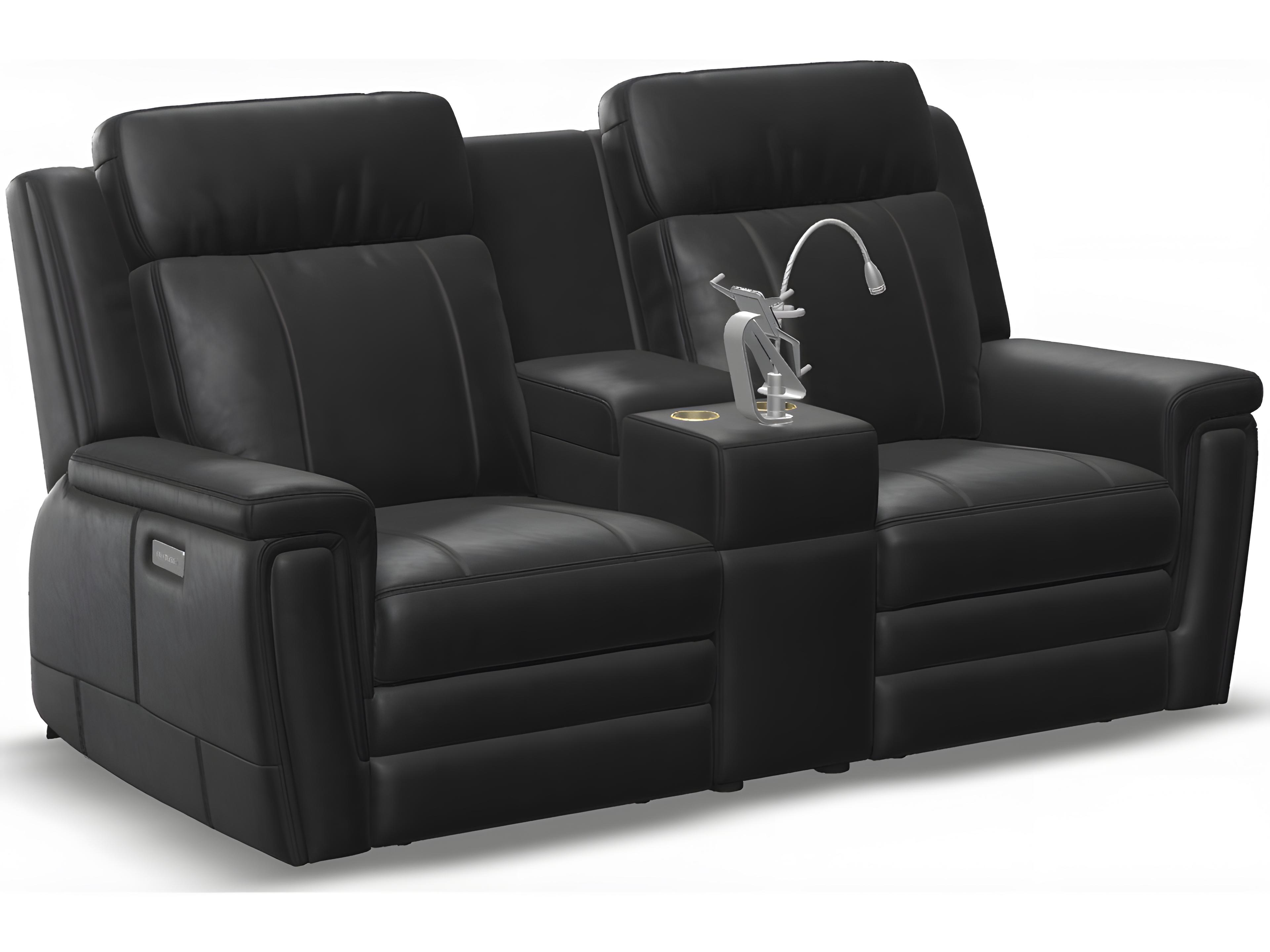 Palliser Asher Leather Upholstery Console Loveseat Power Recliner with Cupholder
