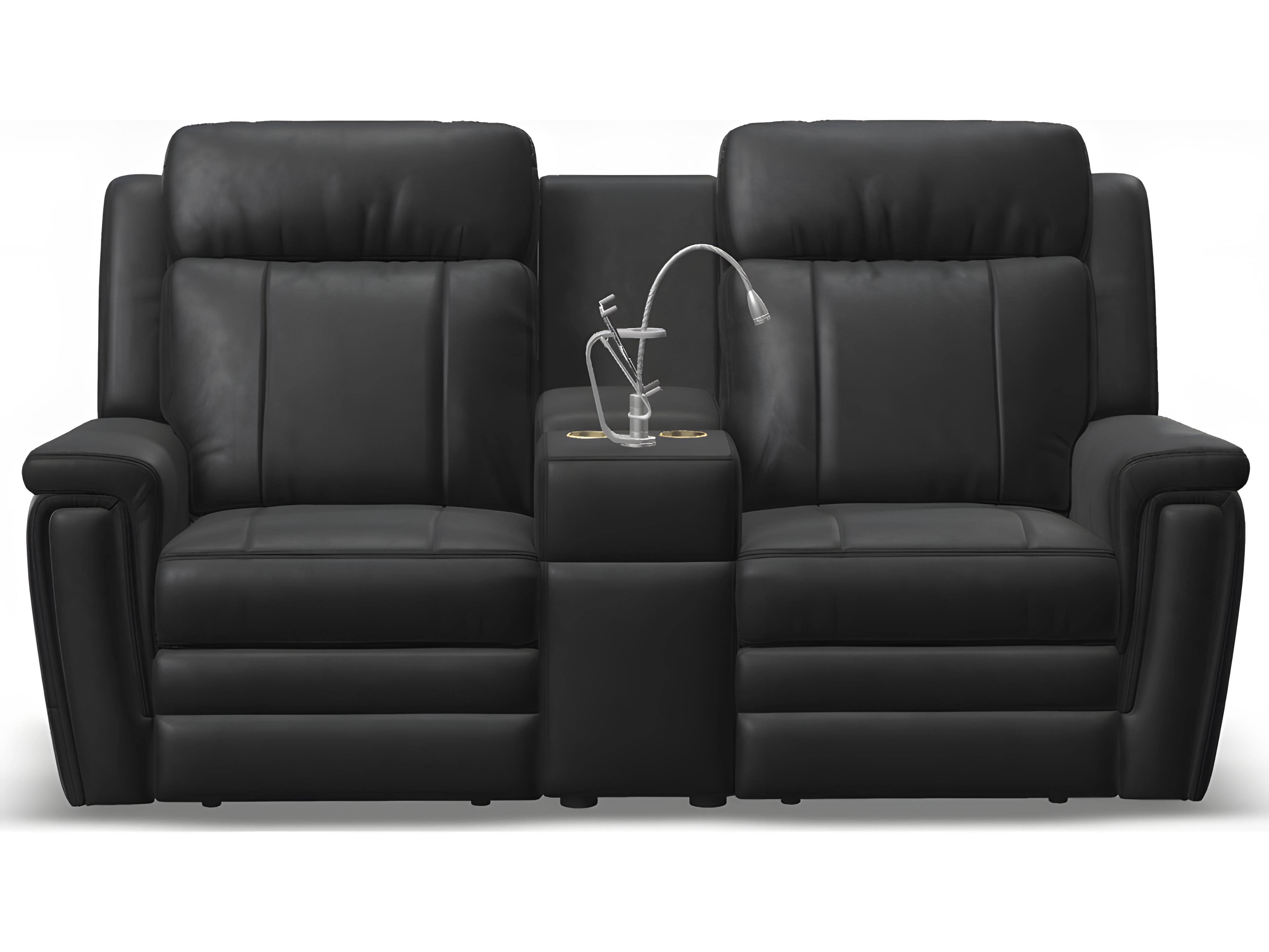 Palliser Asher Leather Upholstery Console Loveseat Power Recliner with Cupholder