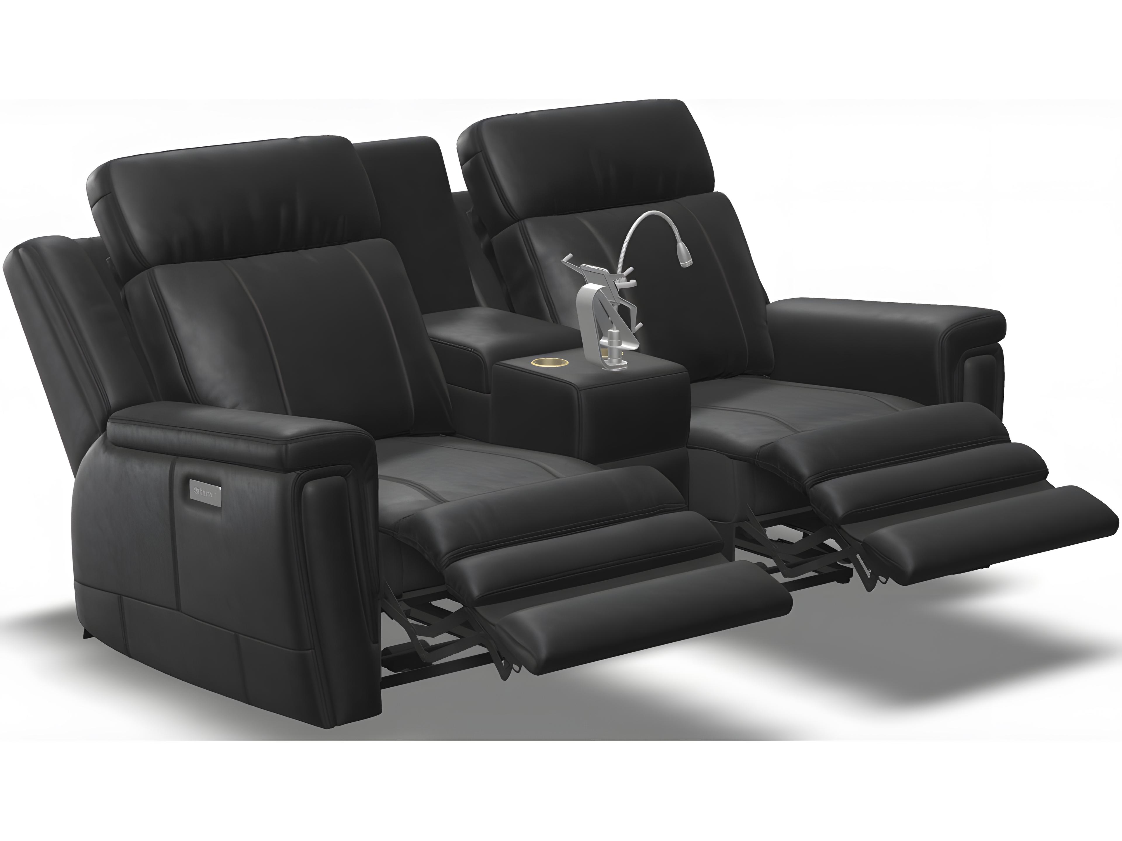 Palliser Asher Leather Upholstery Console Loveseat Power Recliner with Cupholder