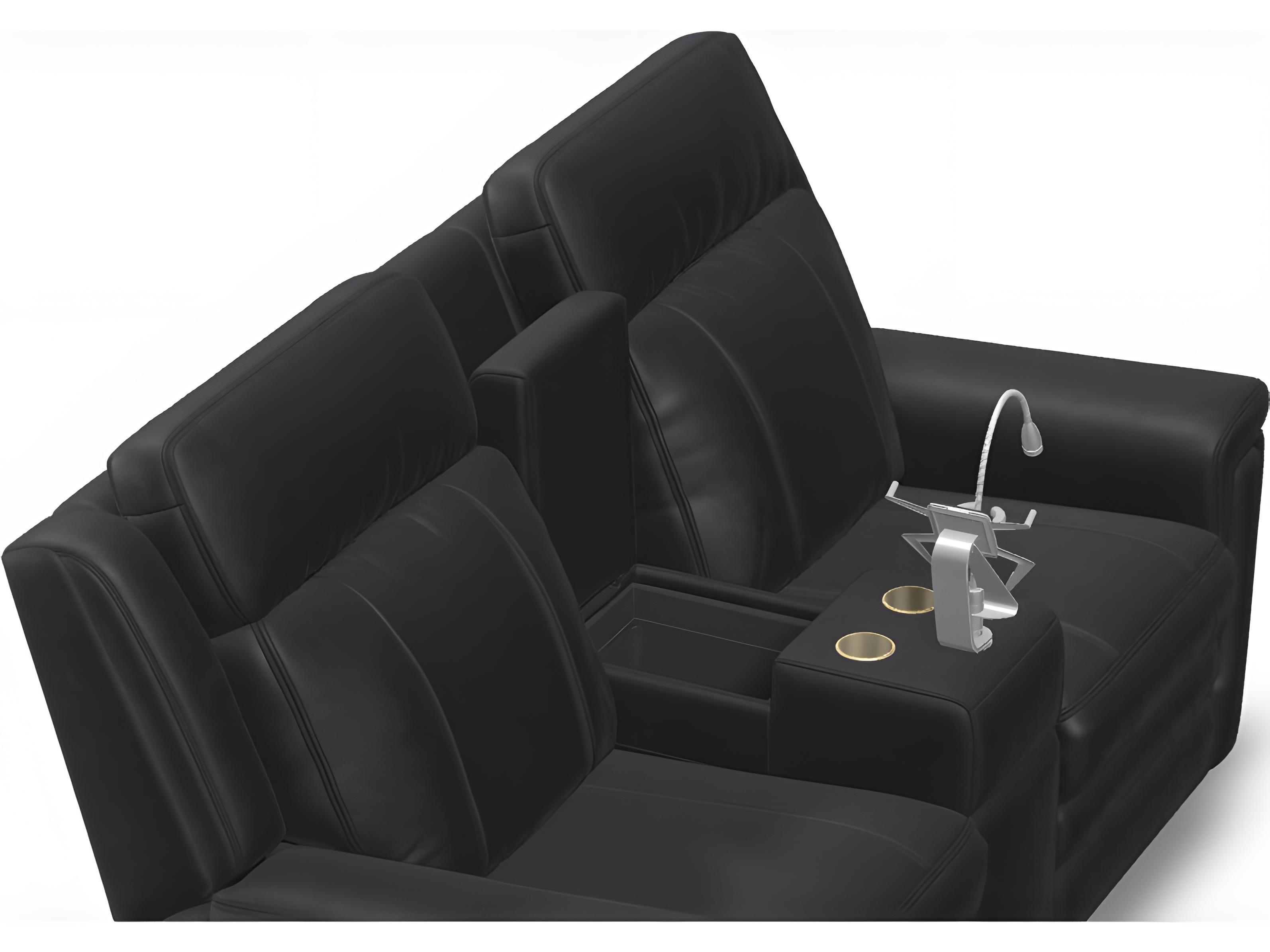 Palliser Asher Leather Upholstery Console Loveseat Power Recliner with Cupholder