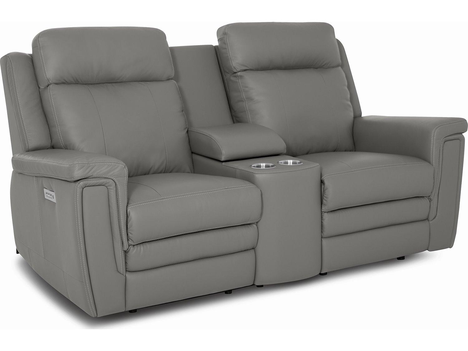 Palliser Asher Leather Upholstery Console Loveseat Power Recliner with Headrest & Lumbar