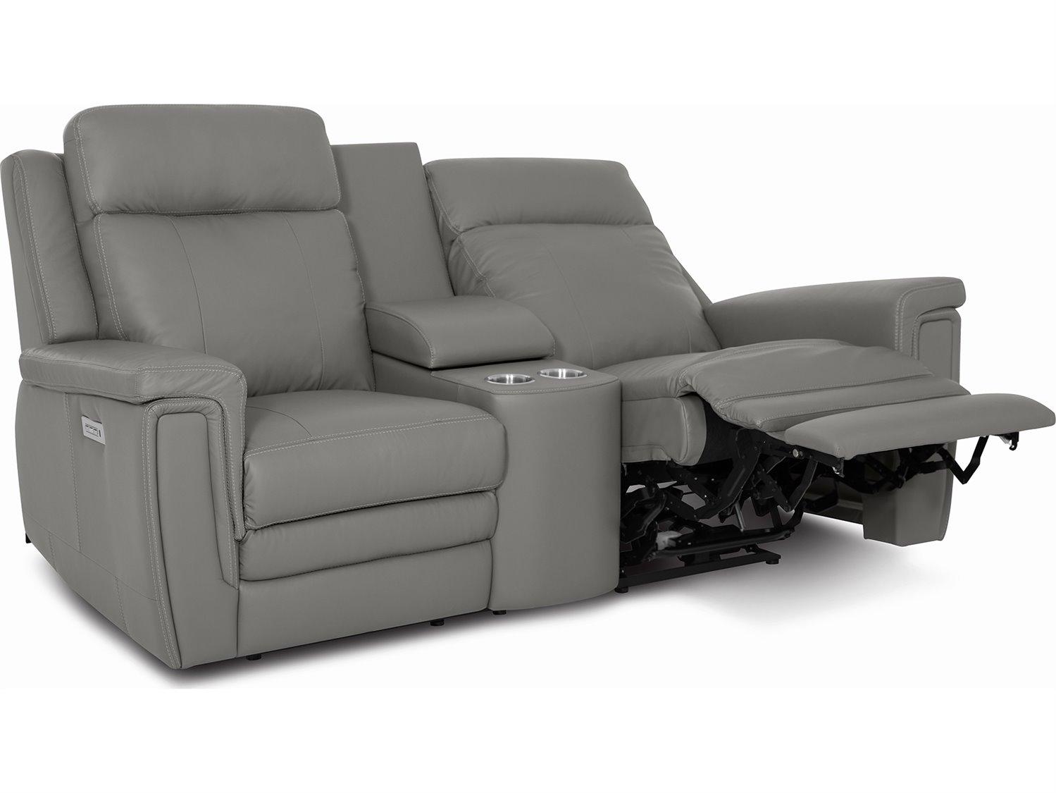 Palliser Asher Leather Upholstery Console Loveseat Power Recliner with Headrest & Lumbar