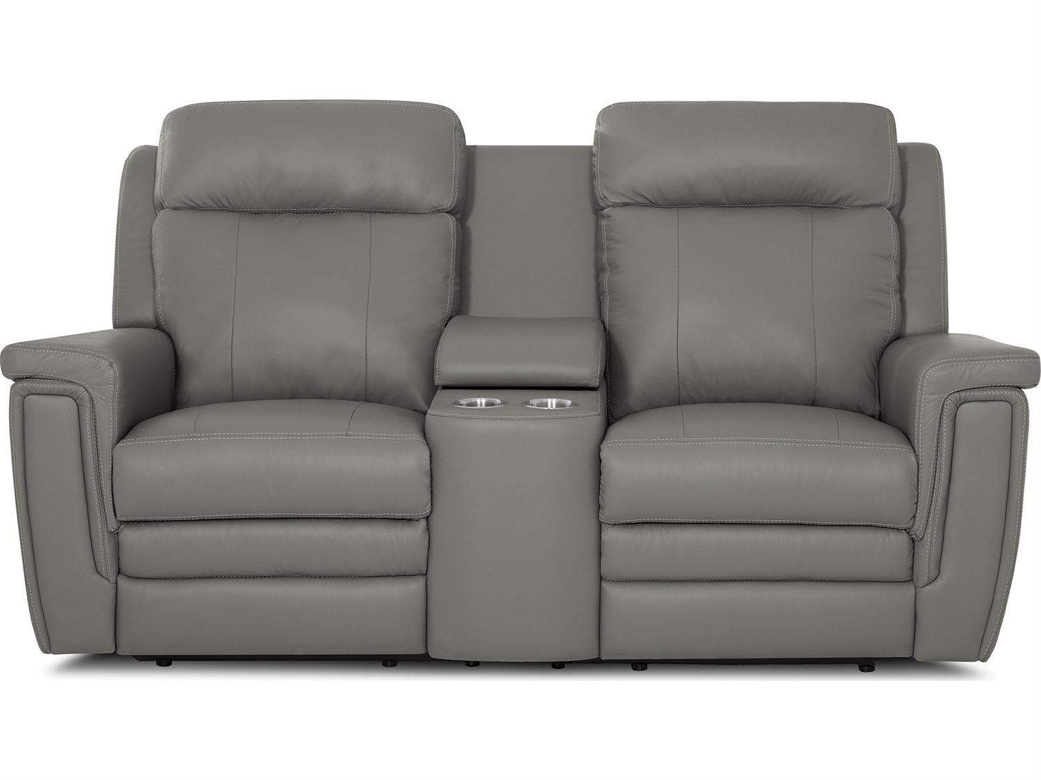 Palliser Asher Leather Upholstery Console Loveseat Power Recliner with Headrest & Lumbar