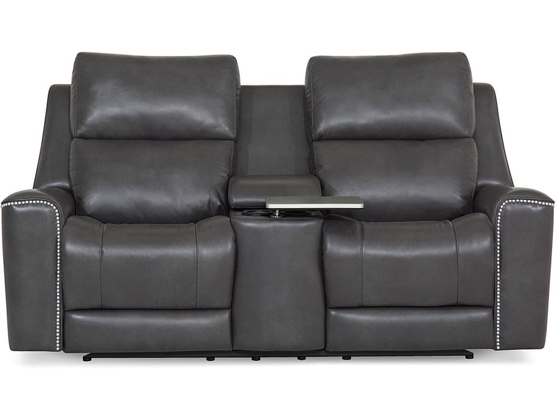 Palliser Hastings Leather Upholstery Console Loveseat Power Recliner with Cupholder with Power Headrest