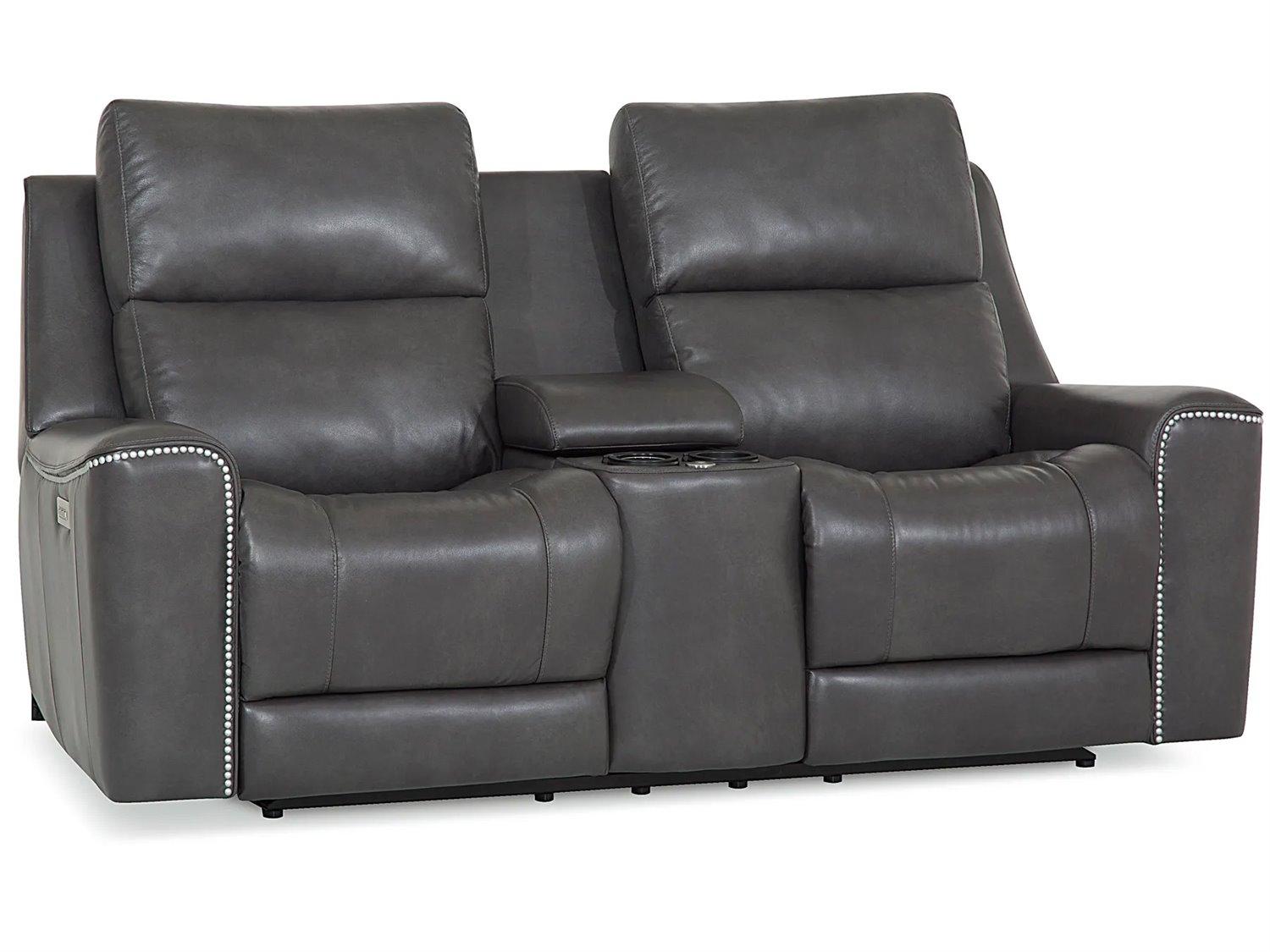 Palliser Hastings Leather Upholstery Console Loveseat Power Recliner with Headrest & Lumbar