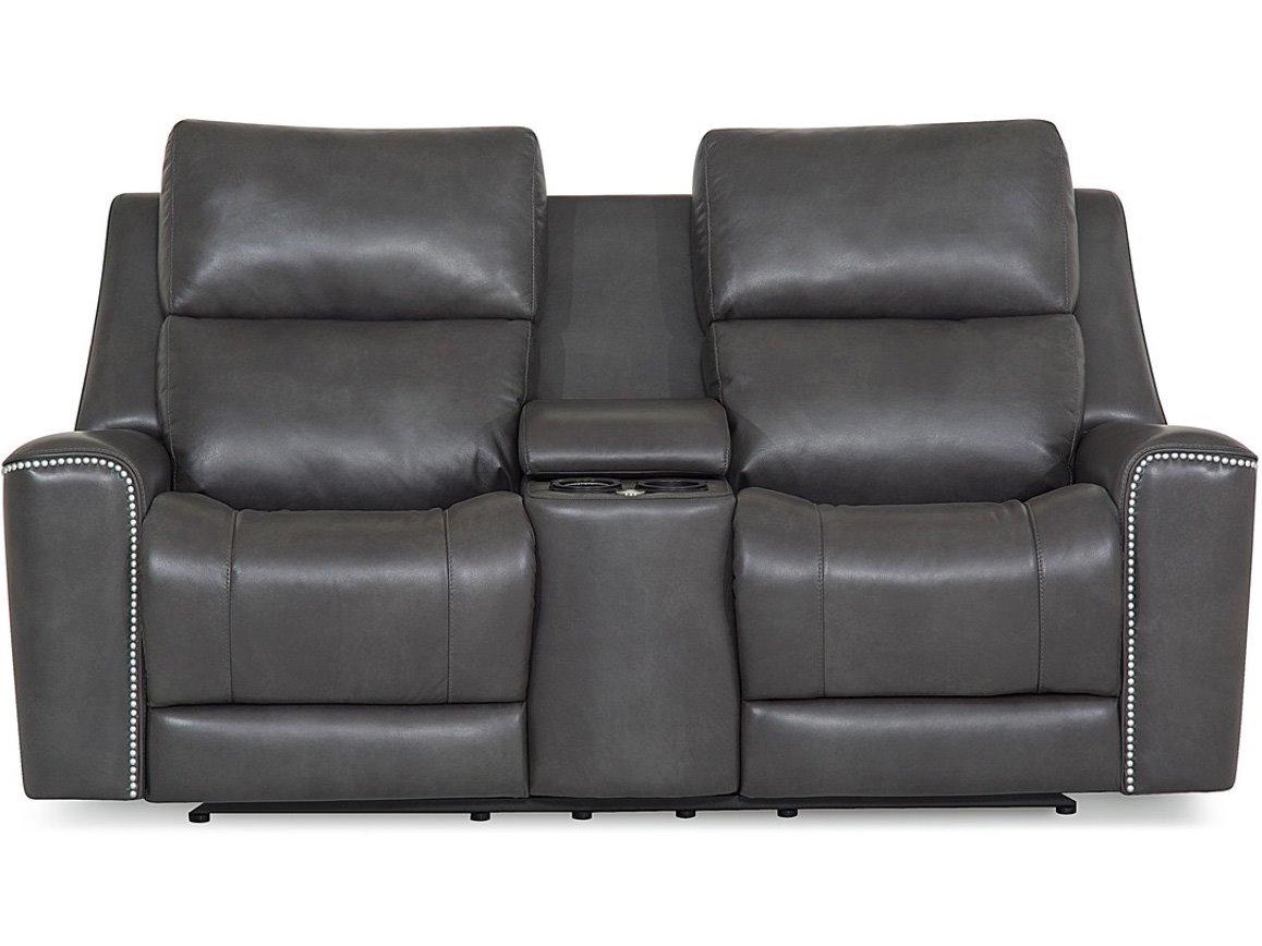 Palliser Hastings Leather Upholstery Console Loveseat Power Recliner with Headrest & Lumbar