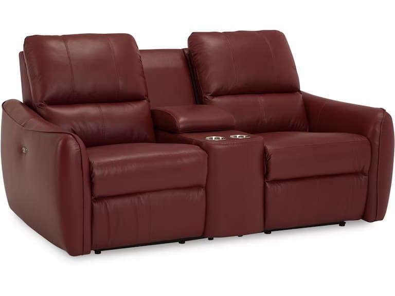 Palliser Arlo Leather Upholstery Console Loveseat Power Recliner with Cupholder
