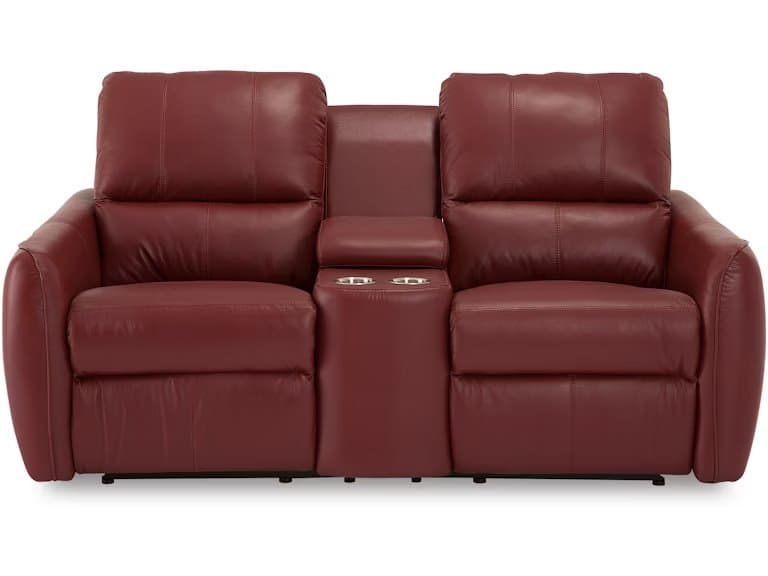 Palliser Arlo Leather Upholstery Console Loveseat Power Recliner with Cupholder