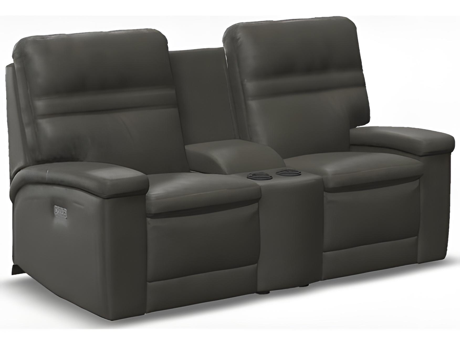 Palliser Leo Leather Upholstery Console Loveseat Power Recliner with Cupholder