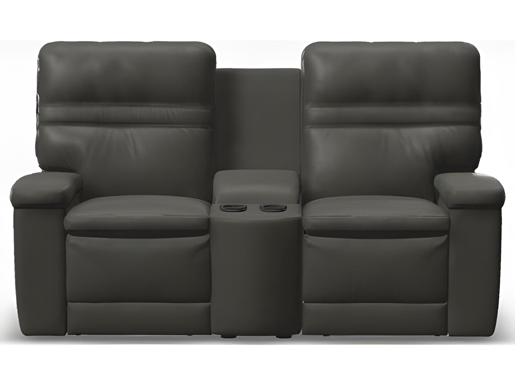 Palliser Leo Leather Upholstery Console Loveseat Power Recliner with Cupholder