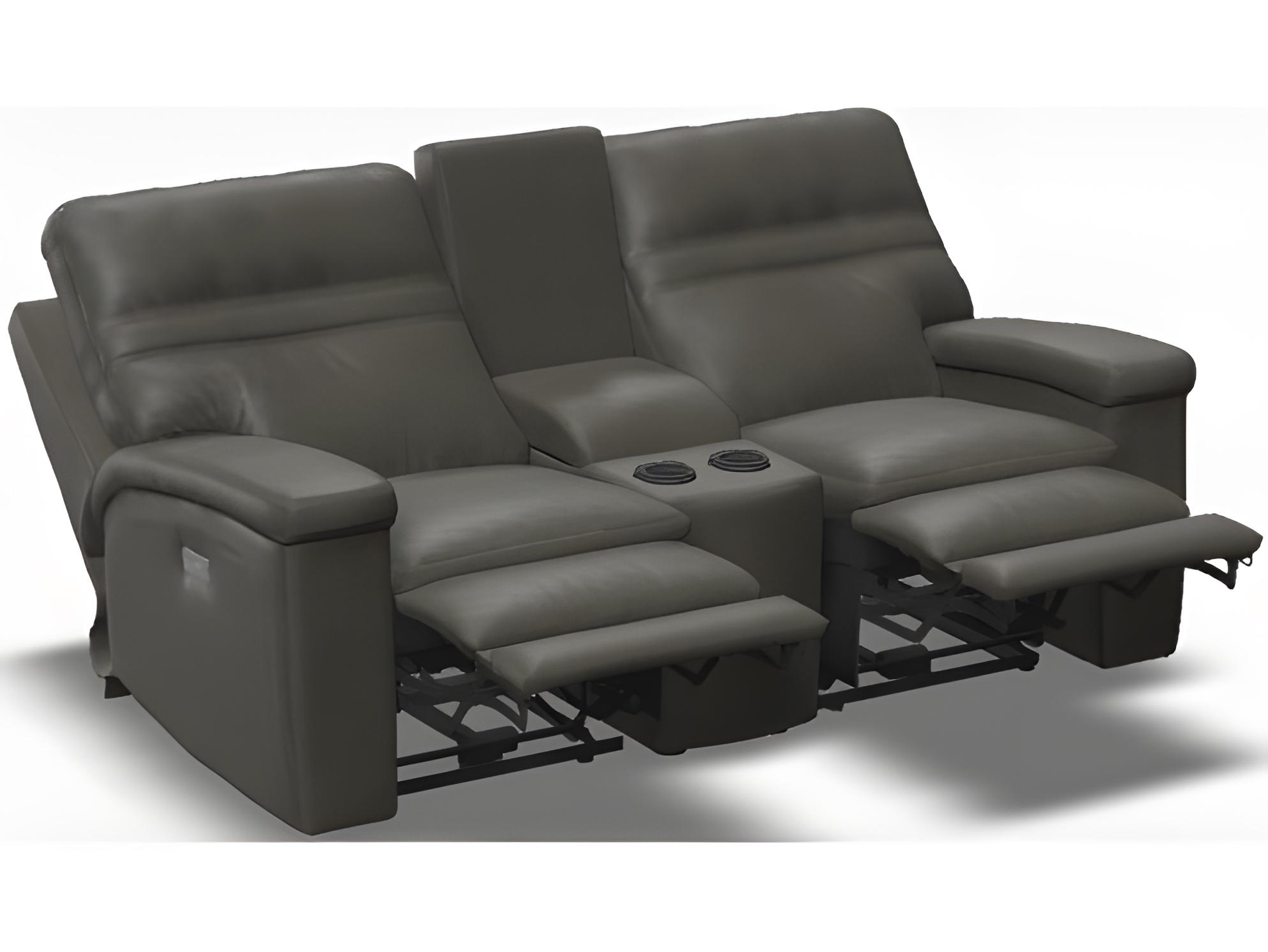 Palliser Leo Leather Upholstery Console Loveseat Power Recliner with Cupholder
