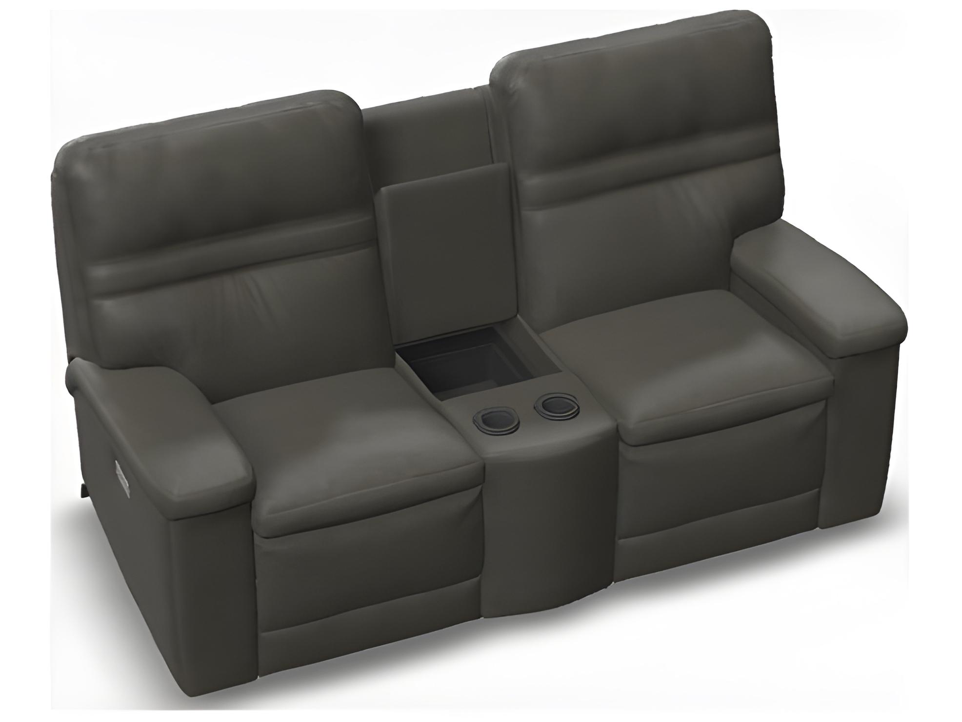 Palliser Leo Leather Upholstery Console Loveseat Power Recliner with Cupholder