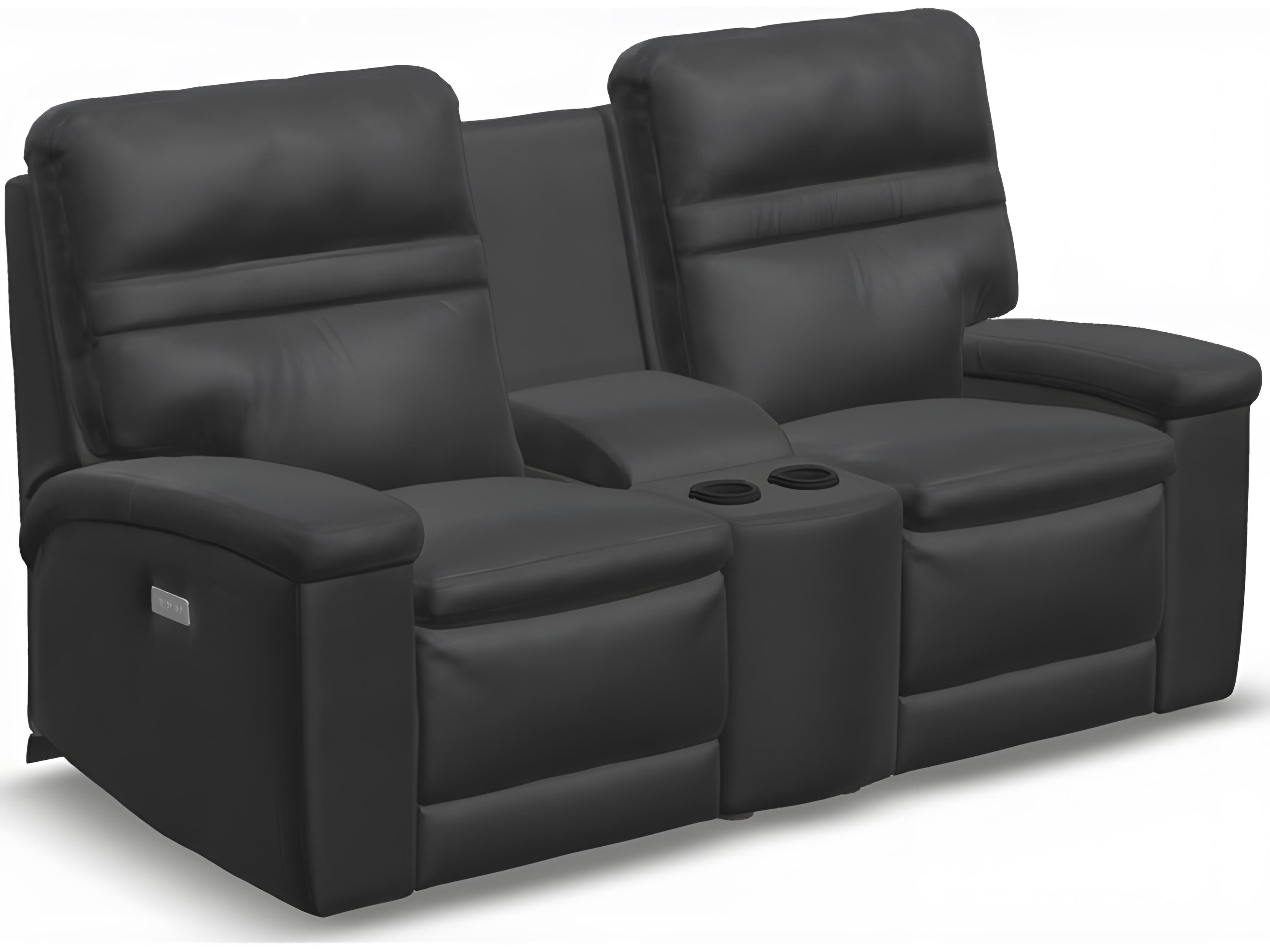 Palliser Leo Leather Upholstery Console Loveseat Power Recliner with Headrest & Lumbar