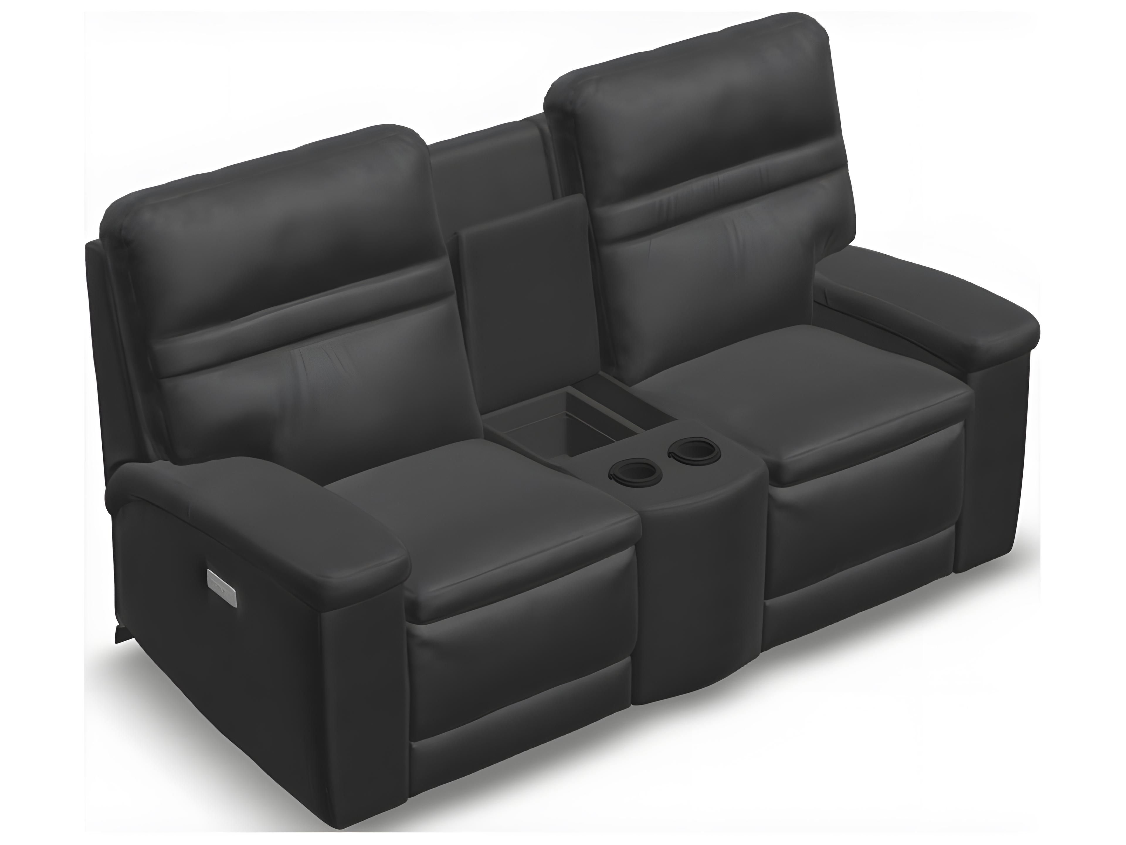 Palliser Leo Leather Upholstery Console Loveseat Power Recliner with Headrest & Lumbar