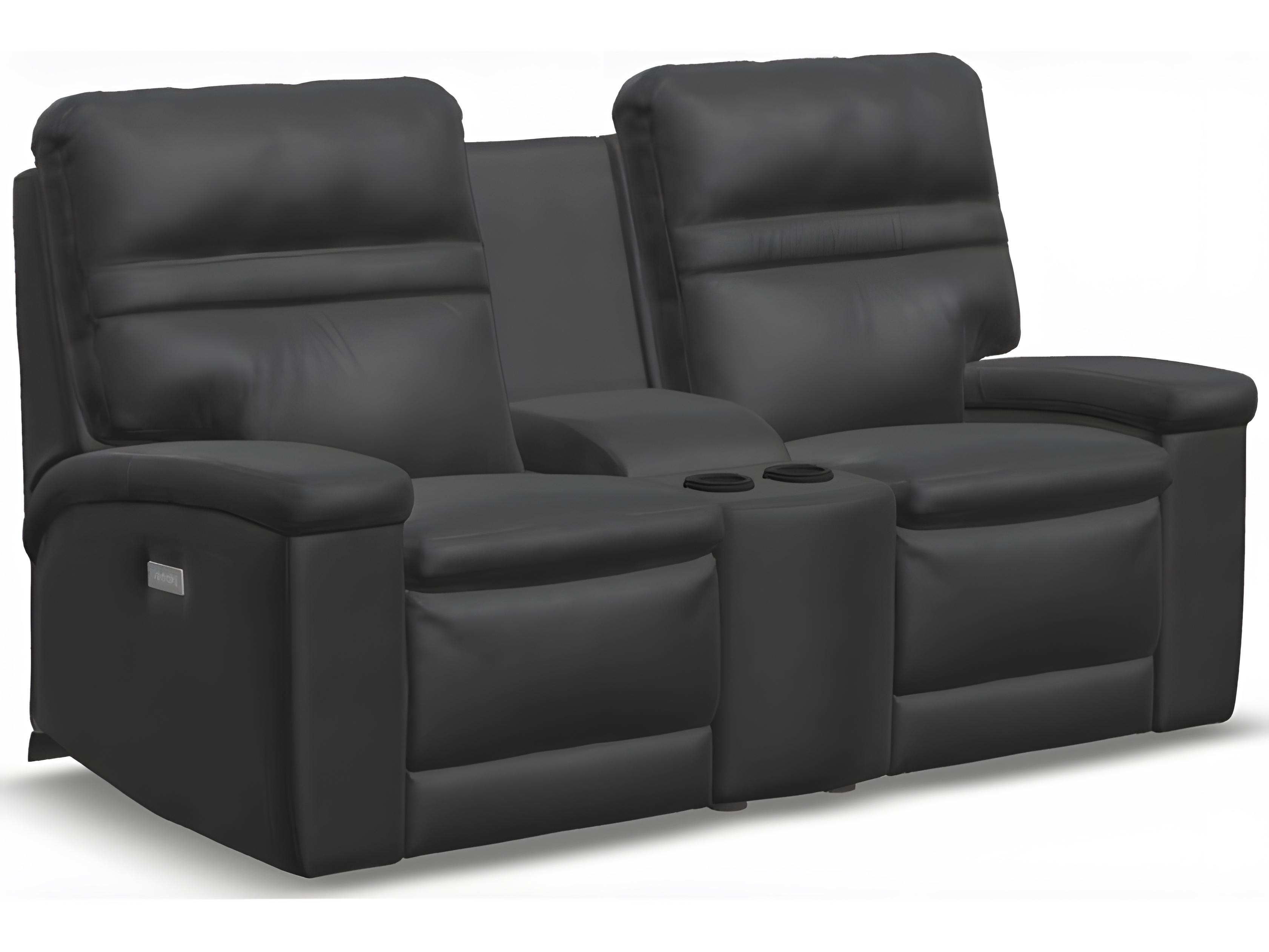 Palliser Leo Leather Upholstery Console Loveseat Power Recliner with Headrest & Lumbar