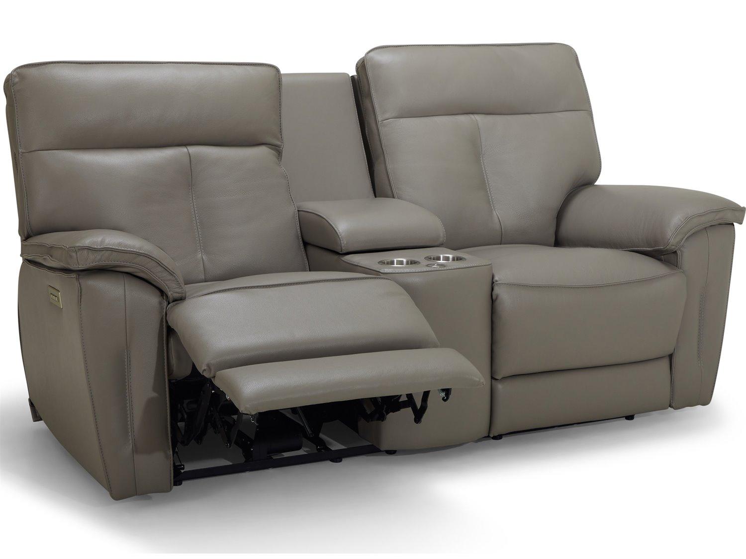 Palliser Oakley Leather Upholstery Console Loveseat Power Recliner with Headrest & Lumbar