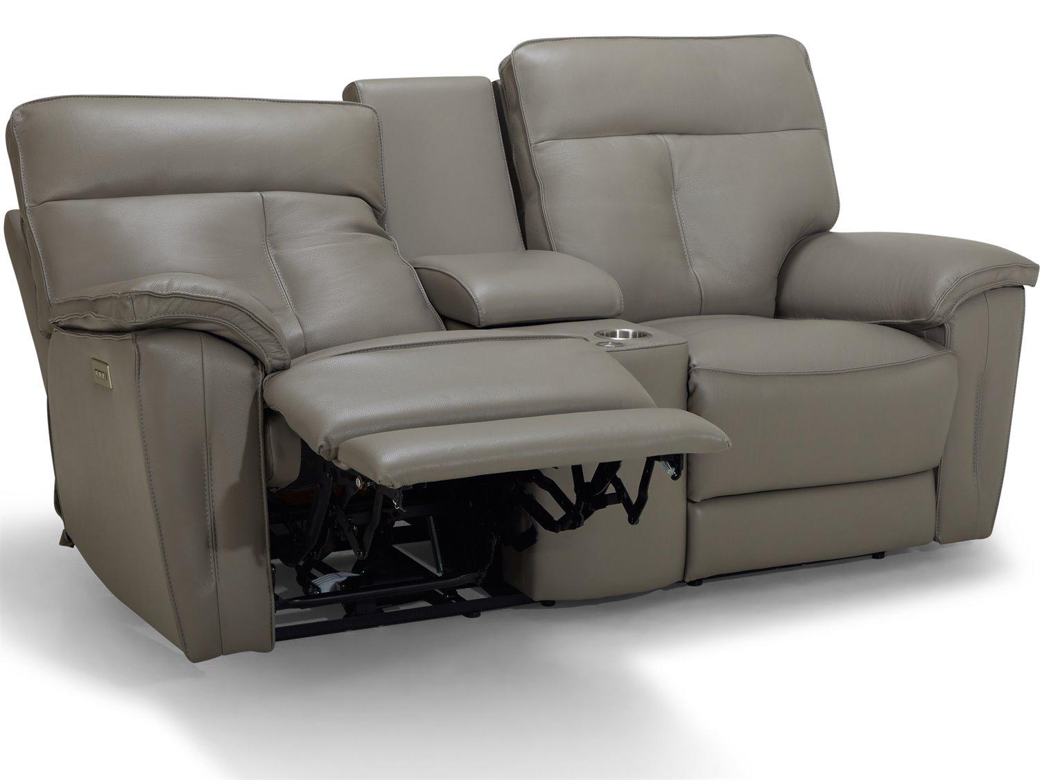 Palliser Oakley Leather Upholstery Console Loveseat Power Recliner with Headrest & Lumbar