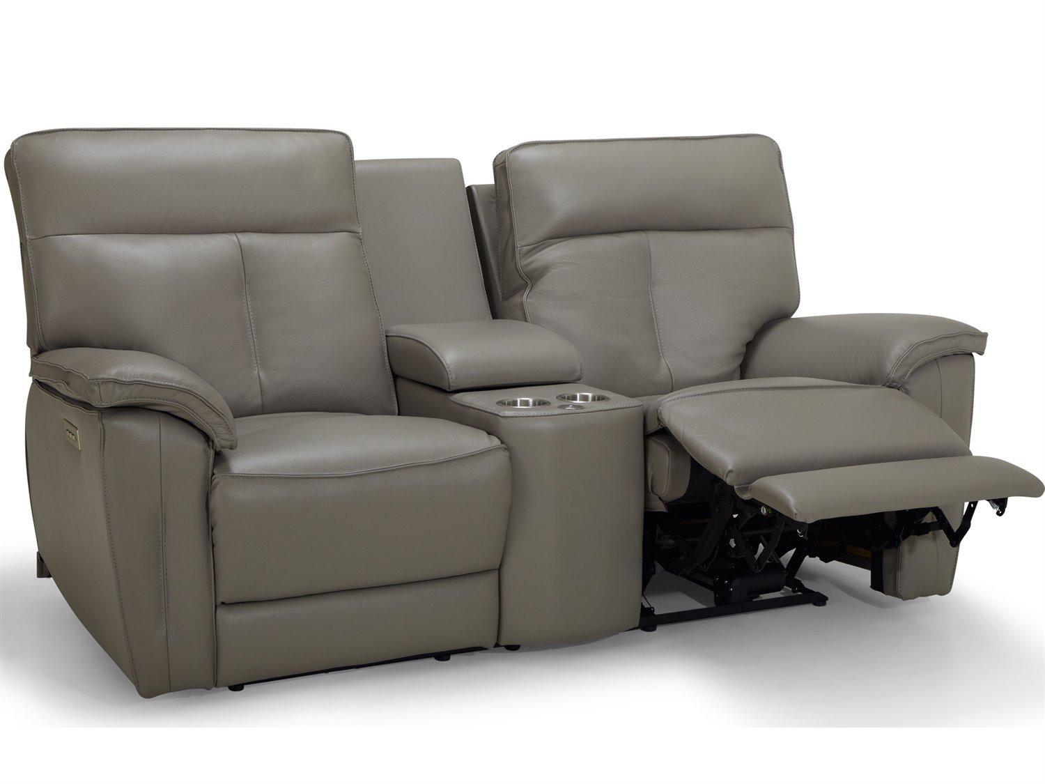 Palliser Oakley Leather Upholstery Console Loveseat Power Recliner with Headrest & Lumbar