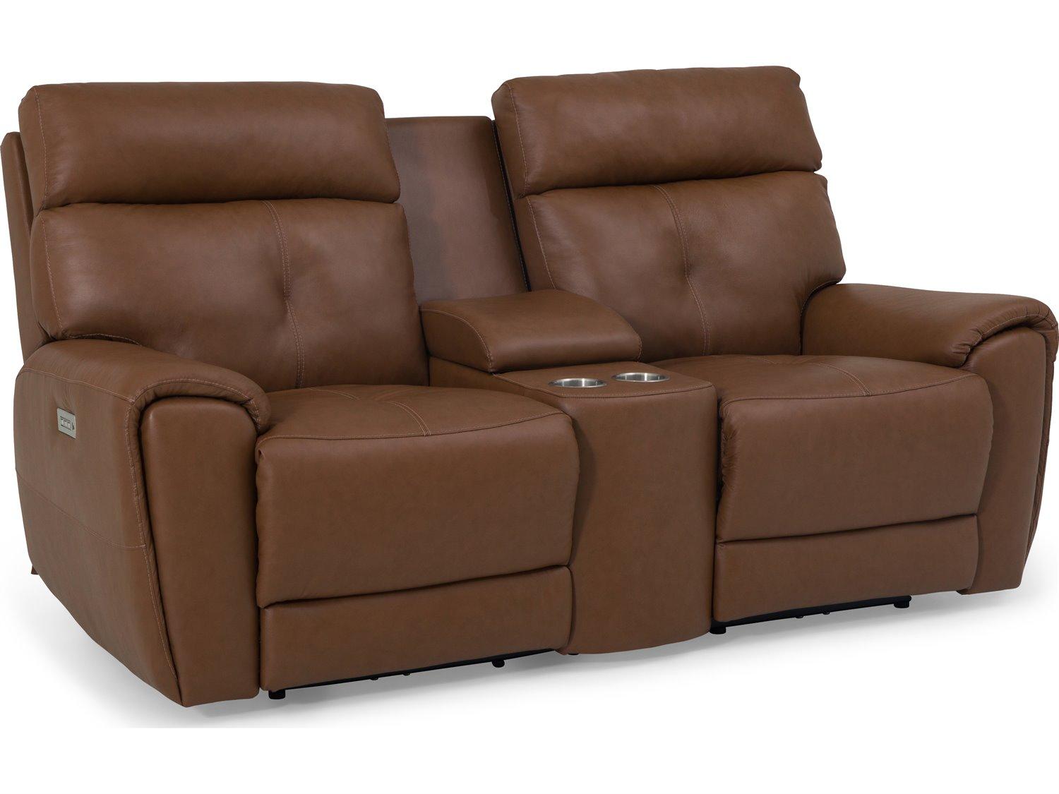 Palliser Aedon Leather Upholstery Console Loveseat Power Recliner with Cupholder with Power Headrest