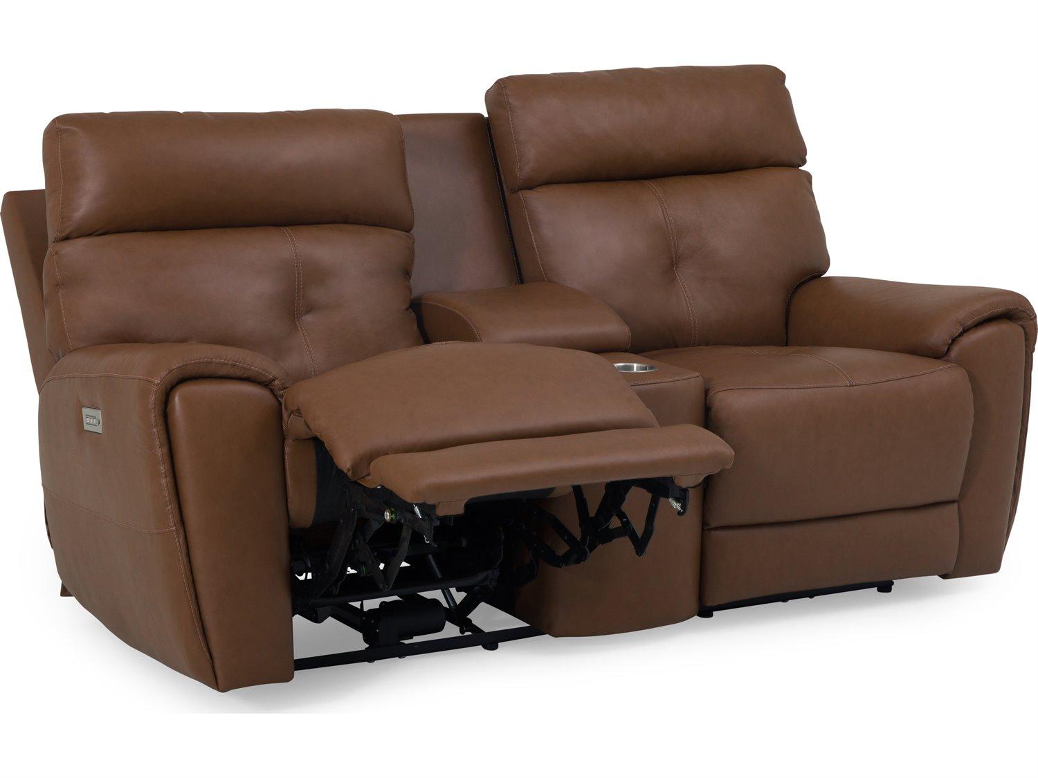 Palliser Aedon Leather Upholstery Console Loveseat Power Recliner with Cupholder with Power Headrest