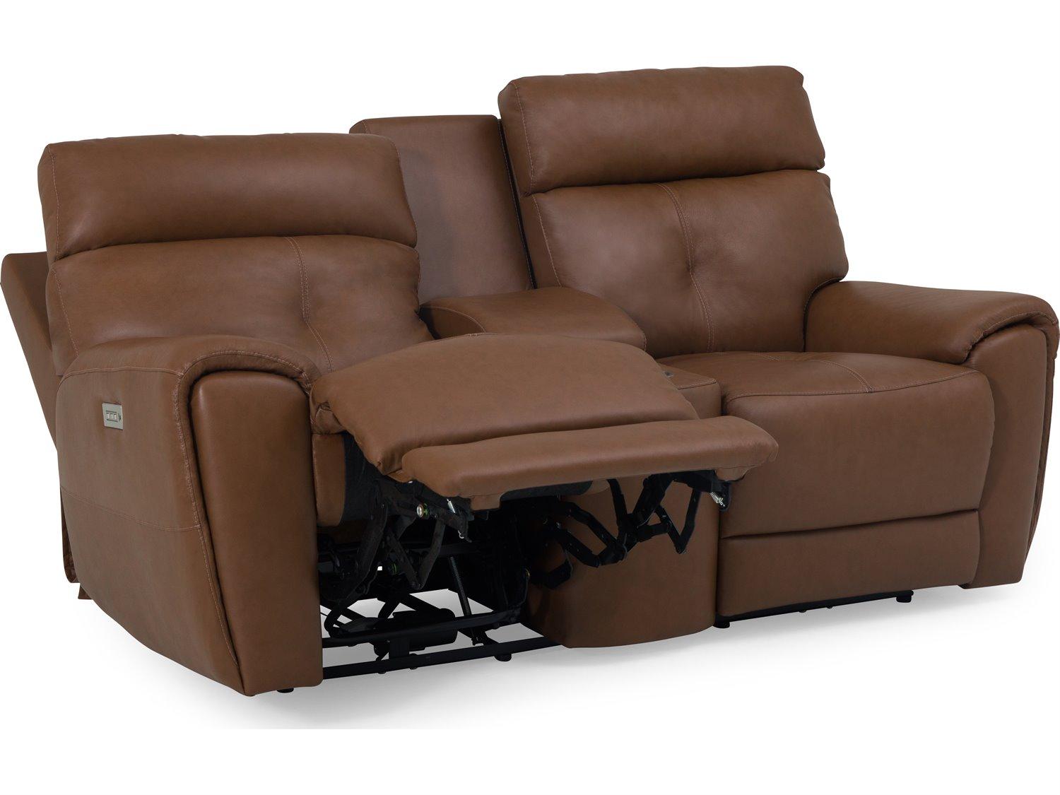Palliser Aedon Leather Upholstery Console Loveseat Power Recliner with Cupholder with Power Headrest