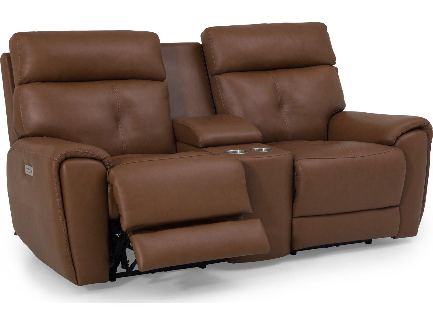Palliser Aedon Leather Upholstery Console Loveseat Power Recliner with Headrest & Lumbar