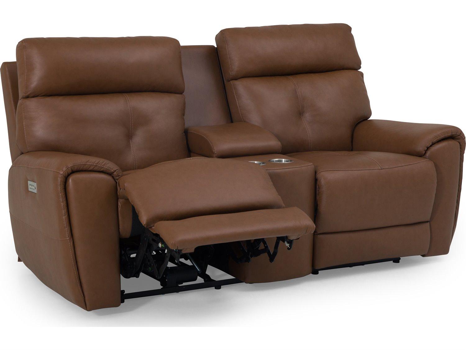 Palliser Aedon Leather Upholstery Console Loveseat Power Recliner with Headrest & Lumbar