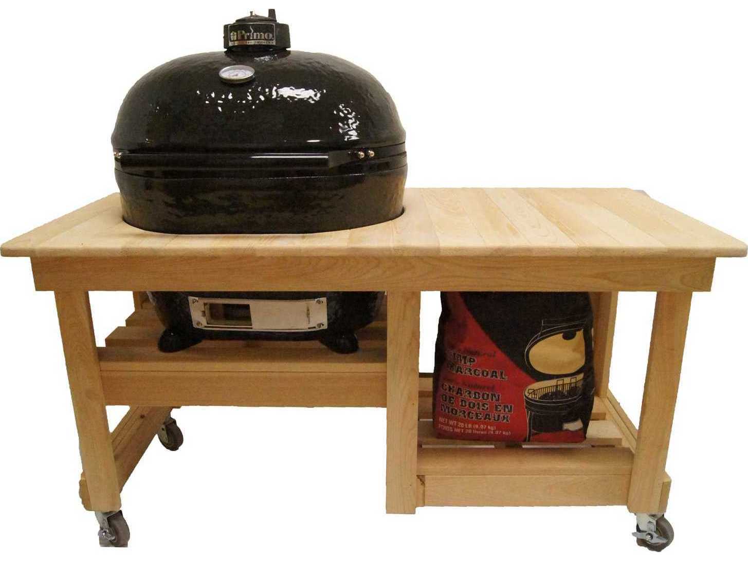 Primo Oval Junior Charcoal Grill with Cypress Countertop Table
