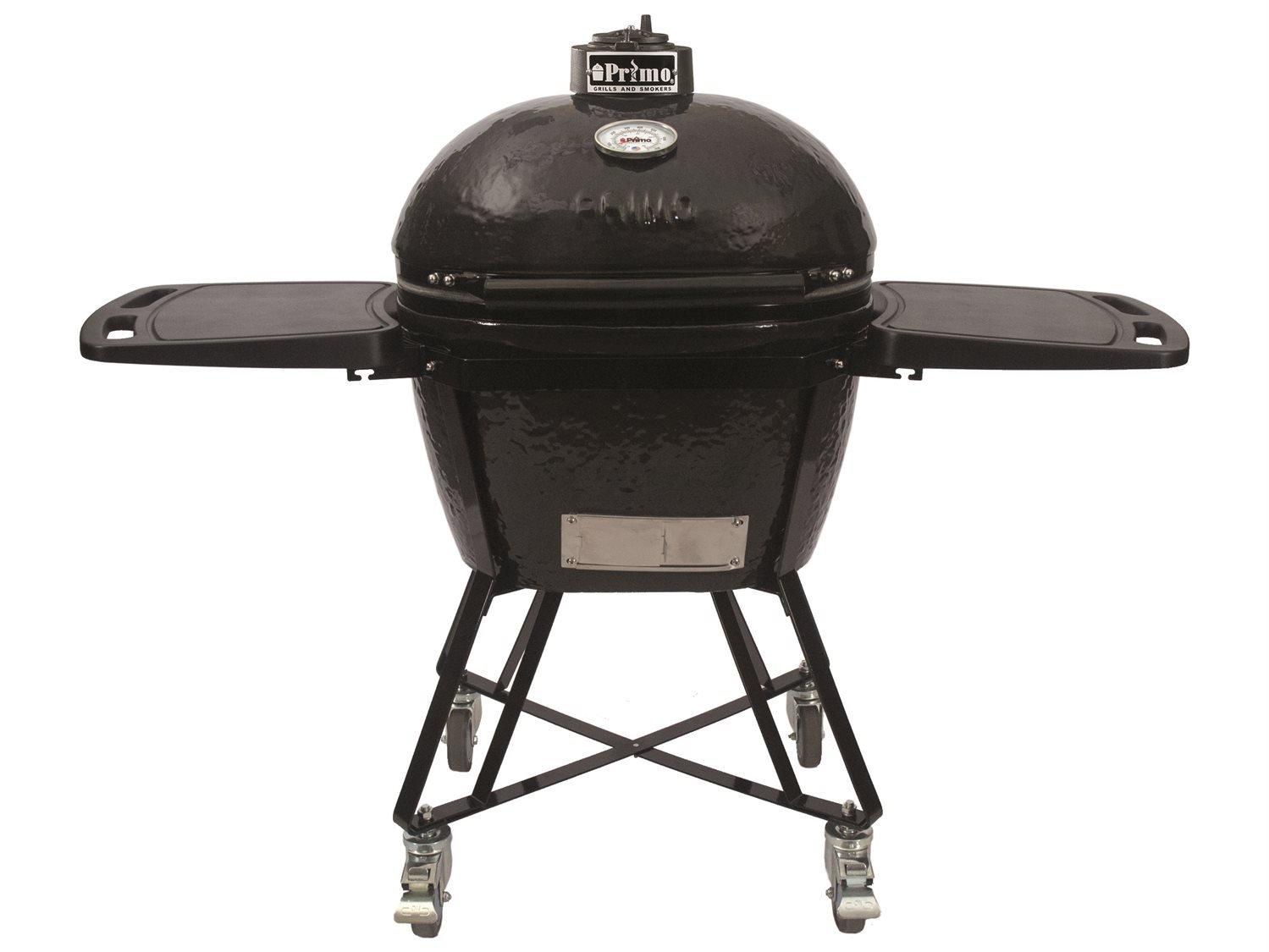 Primo All-In-One Ceramic Oval Large Charcoal Grill with Cradle | Side Shelves | and Stainless Steel Grates