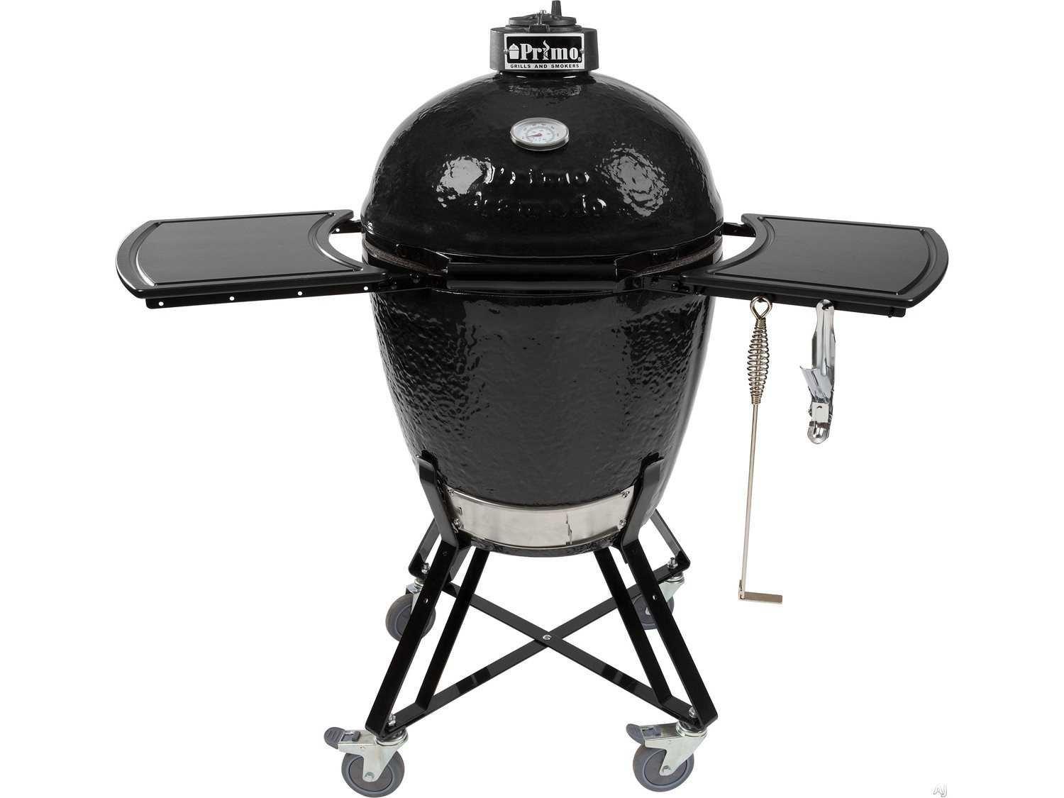 Primo All-In-One Ceramic Kamado Round Grill with Stand | Side Shelves | Ash Tool and Grate Lifter