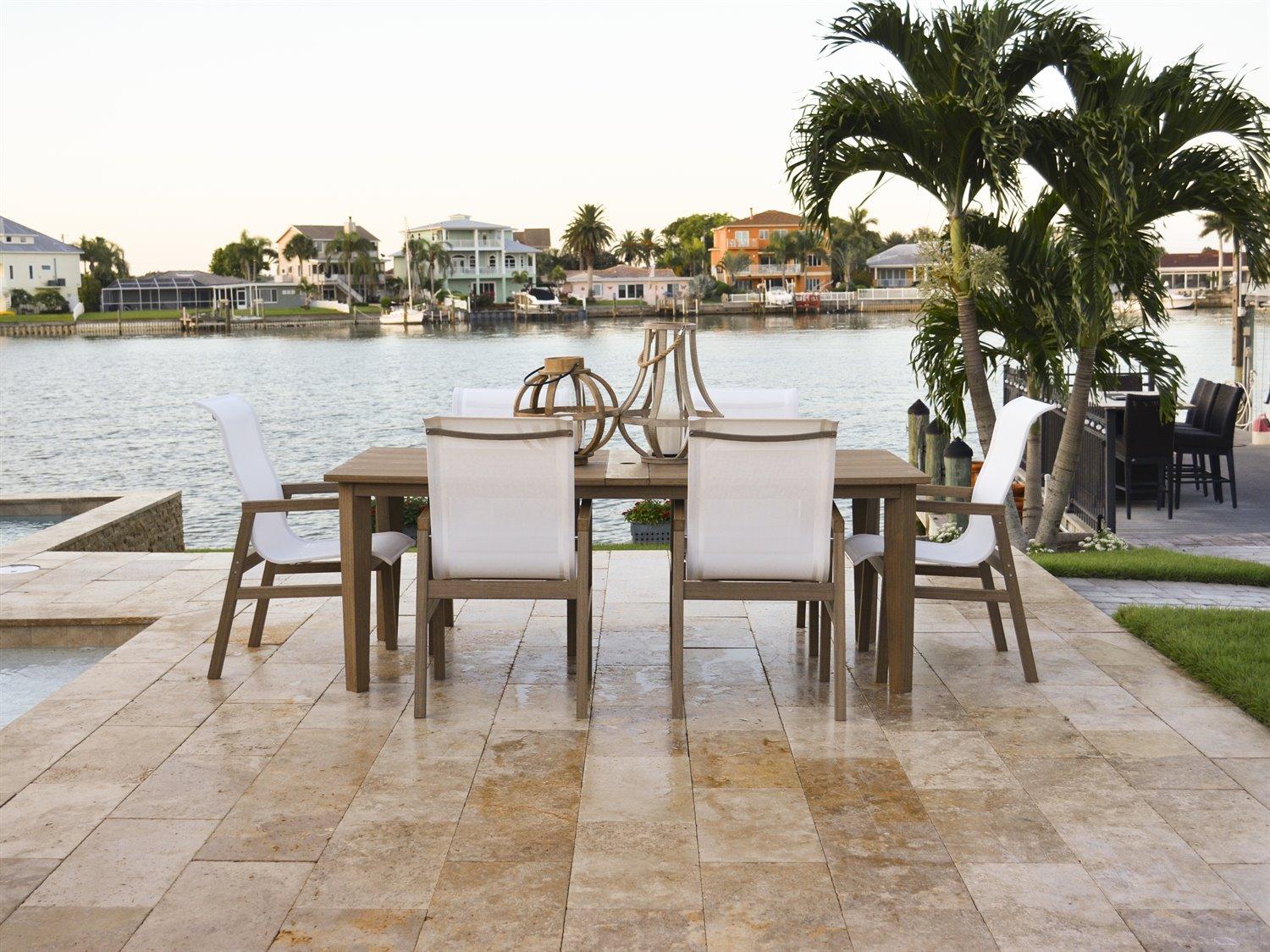 Watermark Living Miramar Faux Wood Rectangular Outdoor Dining Table with Umbrella Hole