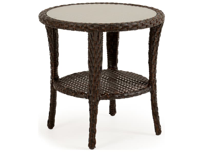 Watermark Living Alexandria Wicker Round Glass Top Outdoor Patio End Table