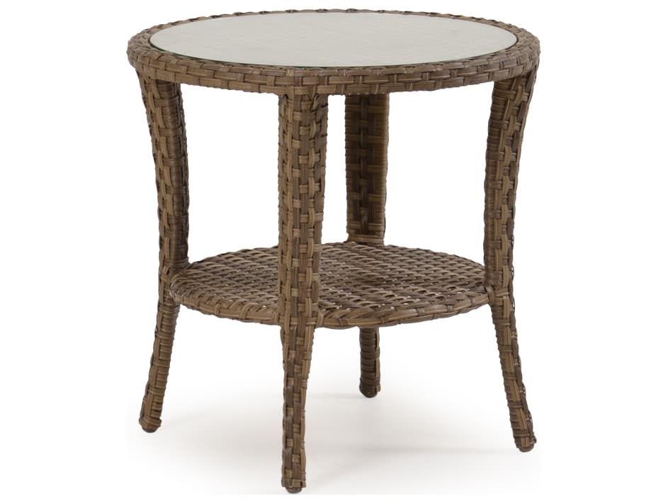 Watermark Living Alexandria Wicker Round Glass Top Outdoor Patio End Table