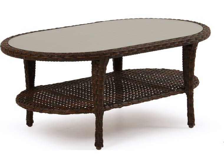 Watermark Living Alexandria Wicker Oval Glass Top Outdoor Patio Coffee Table