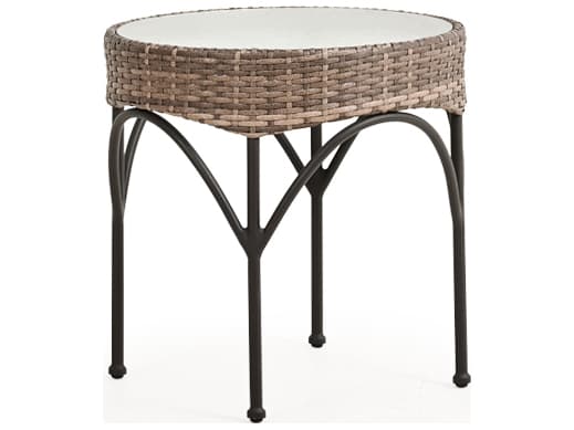 Watermark Living Augusta Wicker Round Glass Top Patio End Table