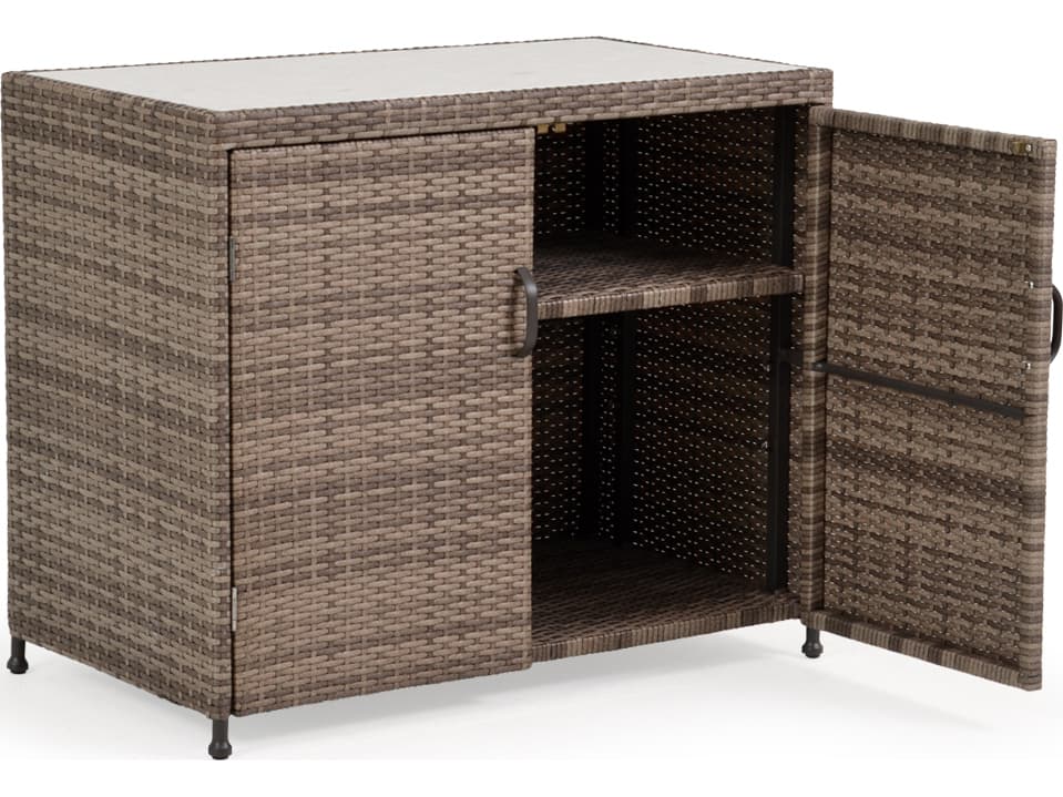 Watermark Living Augusta Wicker Rectangular Outdoor Patio Console Table with Doors