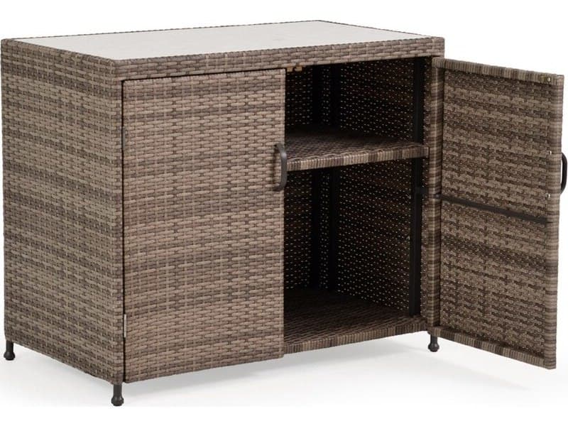 Watermark Living Augusta Wicker Rectangular Outdoor Patio Console Table with Doors
