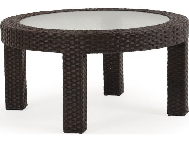 Watermark Living Seaside Wicker Round Glass Top Outdoor Patio Coffee Table