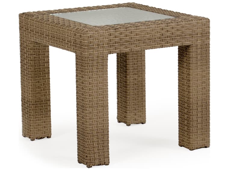 Watermark Living Seaside Wicker Square Glass Top Outdoor Patio End Table