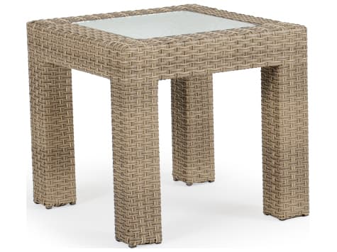 Watermark Living Seaside Wicker Square Glass Top Outdoor Patio End Table